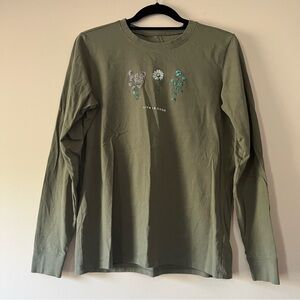 Life Is Good Dark Green Flower Long Sleeve T-Shirt